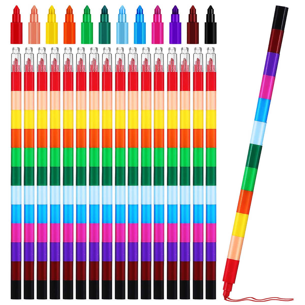 Photo 1 of AGFELO Stackable Crayons Set, 24 Pieces Stacking Crayons Rainbow Pencils, 12 Colors Buildable Stack Crayons DIY Crayon Party Favors for Kids Drawing Office School Supplies