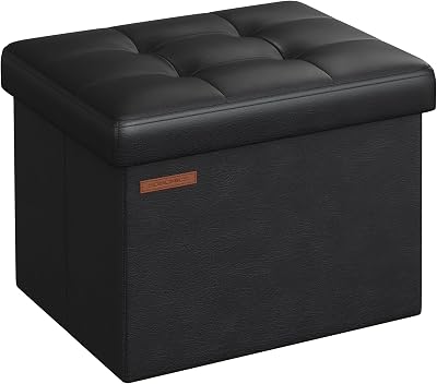 SONGMICS Storage Ottoman Foldable 31x41x31 cm Foot Stool 130 kg Ink Black