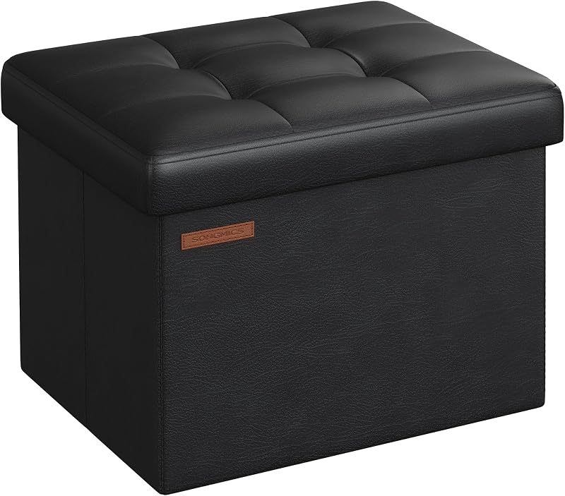 SONGMICS Storage Ottoman Foldable 31x41x31 cm Foot Stool 130 kg Ink Black