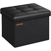 SONGMICS Small Folding Storage Ottoman, Foot Rest Stool, Cube Footrest, Synthetic Leather, 12.2 x 16.1 x 12.2 Inches, 286 lb Capacity, for Living Room, Bedroom, Dorm, Ink Black ULSF100B01