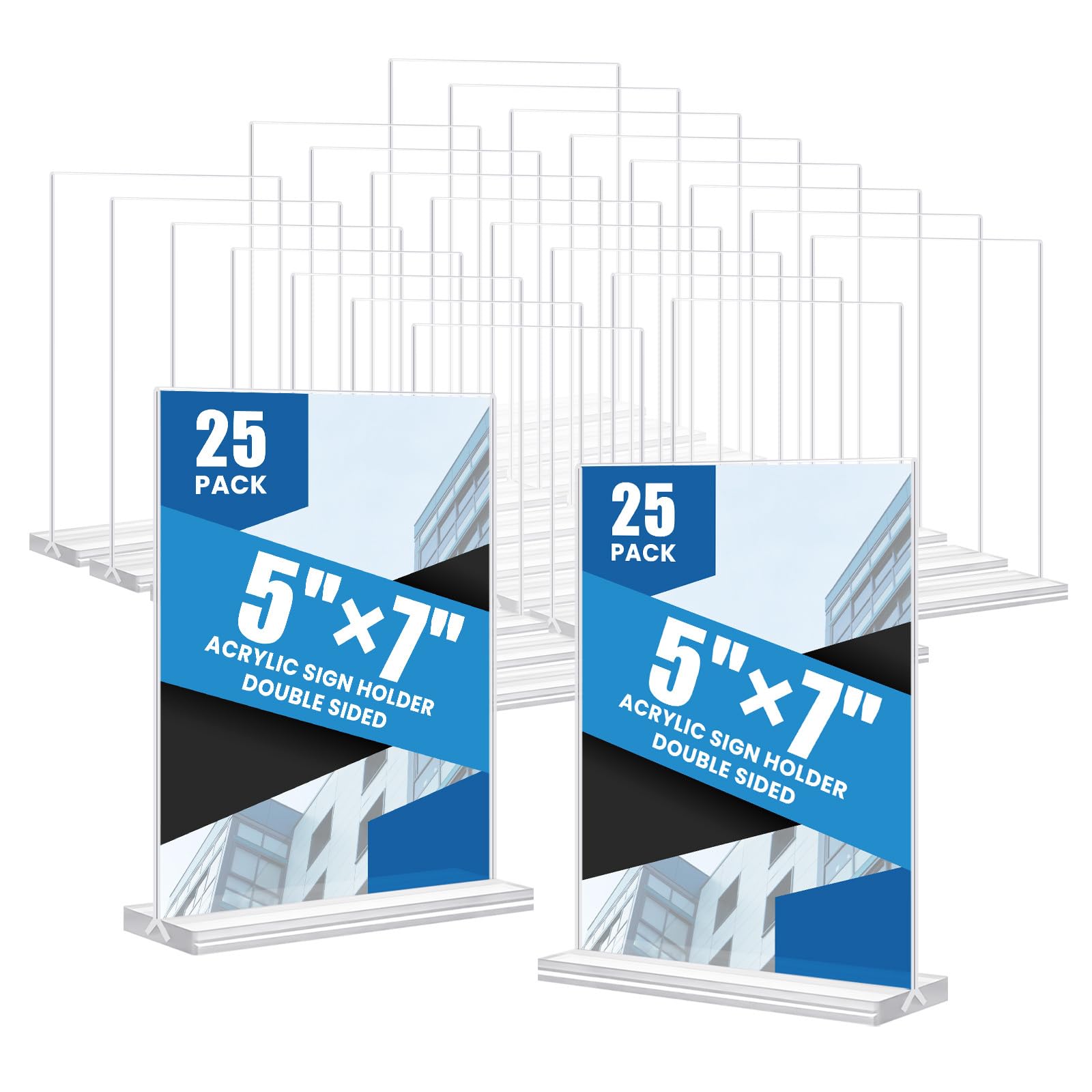 Photo 1 of ***DAMAGED - SEE NOTES/PICTURES*** Acrylic Sign Holder 5x7, 25 Pack Clear Double Sided Table Menu Vertical Display, Plastic Flyer Display Stand, Paper photo Plastic Sign Frame Suitable for Restaurants Office Store Hotels, Show Fair