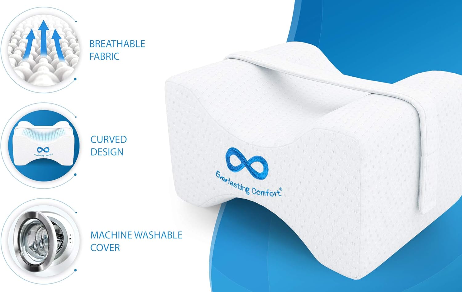 Everlasting Comfort Pure Memory Foam Knee Pillow with Adjustable and Removable Strap - Ear Plugs Included - Leg Pillow for Sleeping: Home & Kitchen