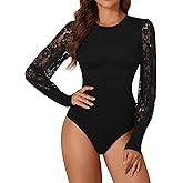 KIFOVEN Women's Bodysuit Sheer Mesh Lace Lantern Long Sleeve Slim Fit Dressy Going Out Top Jumpsuit