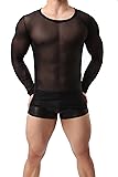 ONEFIT Mens Sexy Solid See Through Long Sleeve T