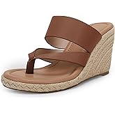 Coutgo Women's Espadrille Wedge Sandals Platform Thong Leather Strap Slides Backless Slip On Summer Casual Flip Flops