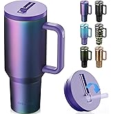 Greatyos 40 oz Tumbler with Handle and Flip Straw Lid - Upgraded Insulated Traveler Tumblers with Lids Straws Vacuum Leak Proof Stainless Steel 40oz Cup Mug Gifts for Men Women Him Her (Aurora)