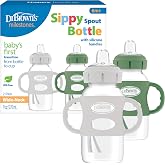 Dr. Brown's Wide-Neck Sippy Spout Bottle with Handles, Green &amp; Gray, 2-Pack | Transition from nipple to sippy with the bottle baby loves, 100% silicone easy-grip handles and sippy spout, 9 oz, 6m+