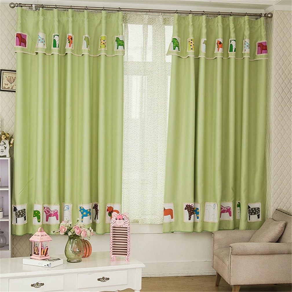 InTheHouse Cartoon Pony Nursery Curtains Blackout Drapes Kids, Pinch Pleated, 52"Wx63"L, Green