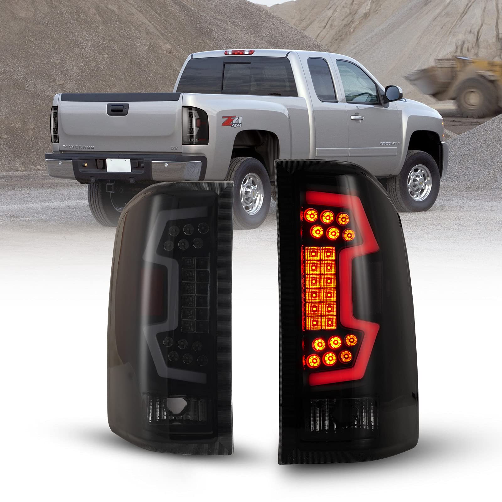 Luces traseras LED de Wolfstorm se ajustan para 2007-2013 Chevy Silverado, Chevy Silverado Pickup Luces trasero Reemplazo del conjunto, 1 par (lente de humo)