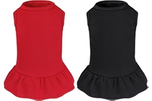CHOYAXO 2 Pcs Dog Dresses Cat Skirt Solid Color Dog Clothes Summer Sleeveless Puppy Girl Clothes for Small Pet Dogs Cats (Black,Red, Small)