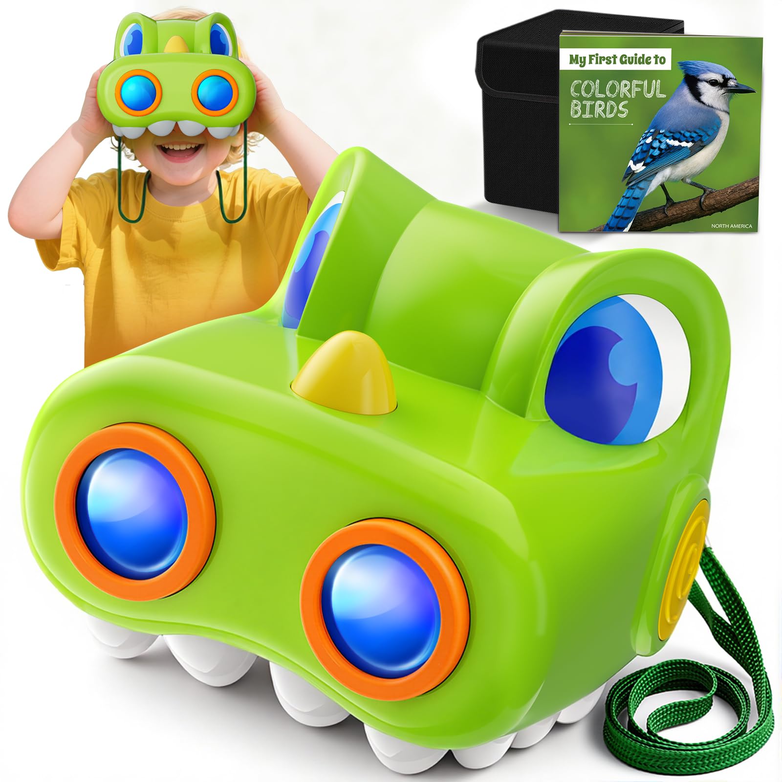 Zmpolir Dinosaur Toys for Boys Age 3-12 Kids Binoculars, Dinosaur Binoculars with Compass & Bird Watching Manual,3 4 5 6 7 8 9 10 11 12 Year Old Boys Toys, Outdoor Camping Exploration (Green)