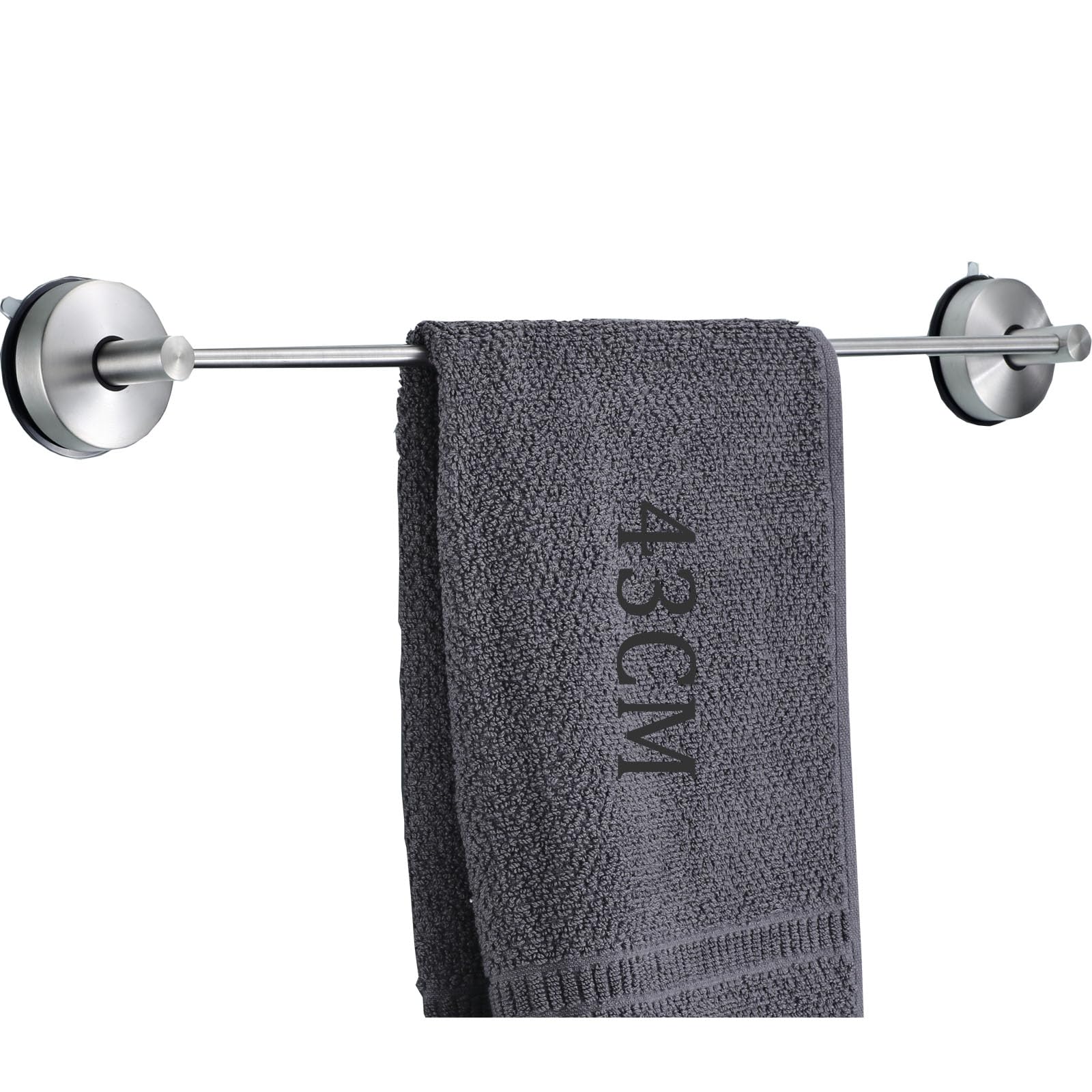 ANMEISH Suction Cup Towel Rail, 304 Stainless Steel Towel Rack Wall Mounted, Single 43CM Towel Holder No Drilling, Towel Bars for Kitchen Bathrooms Toilet, Silver