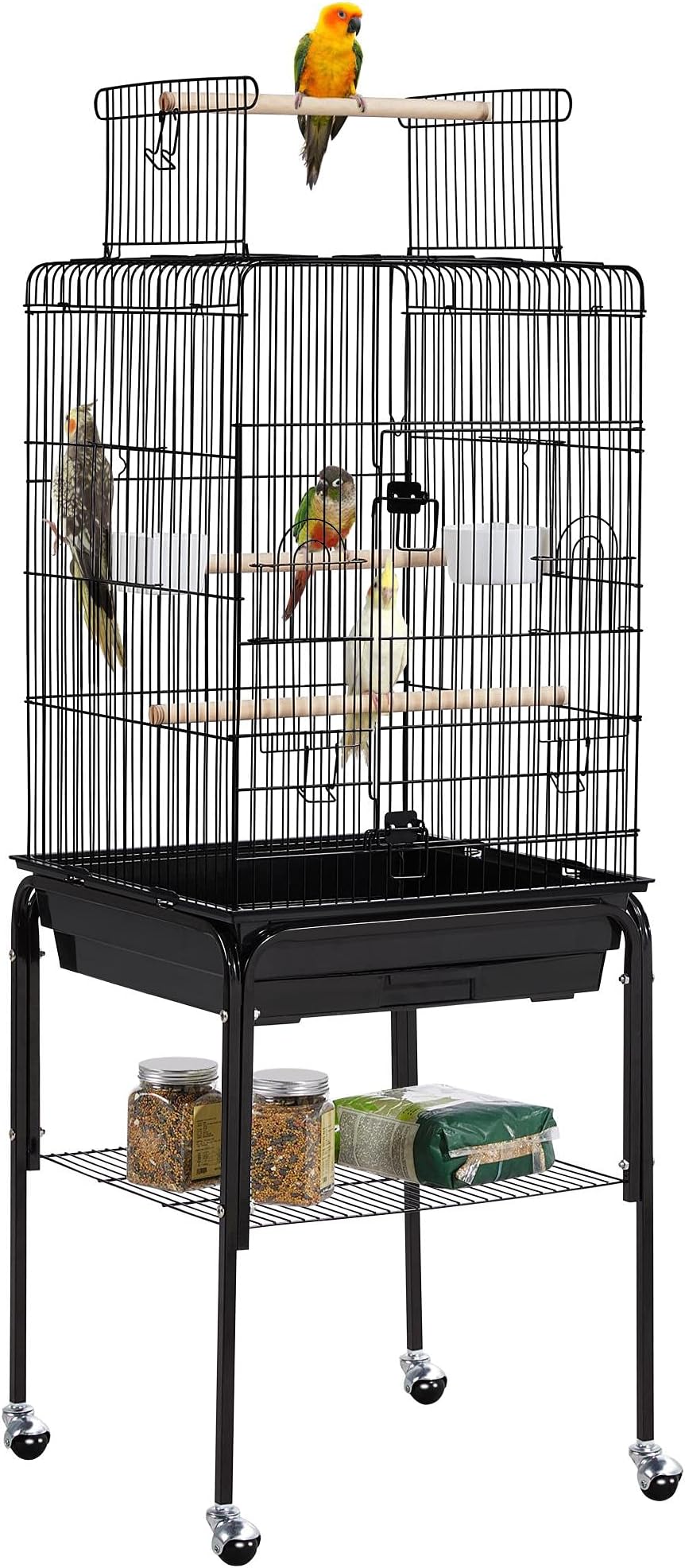 Yaheetech Parrot Cage Play Top 46.5x46.5x71 cm Detachable Stand Green