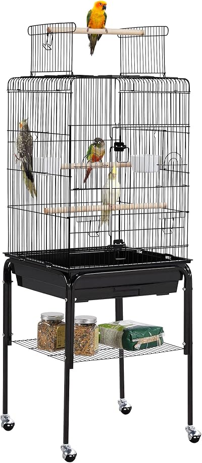 Yaheetech Parrot Cage Play Top 46.5x46.5x71 cm Detachable Stand Green