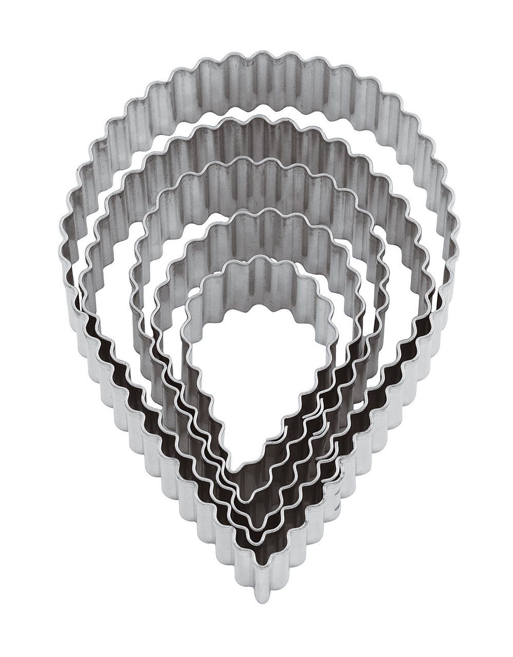 Paderno Tin Plated Fluted Teardrop Pastry Cutters 5 Pieces