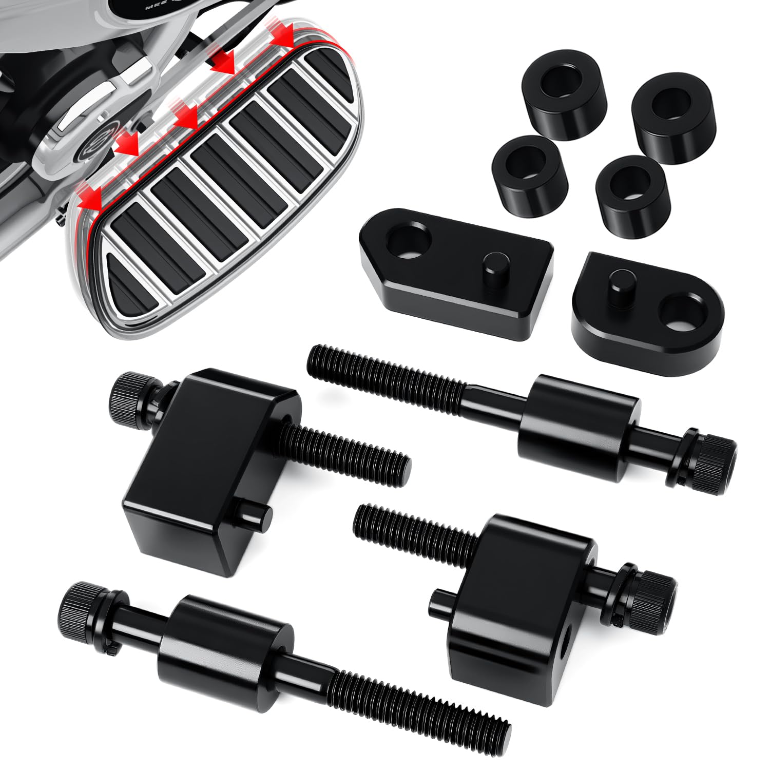 Photo 1 of 1inch & 1.5inch Driver Floorboard Extensions Floorboard Spacer Extenders Kit Fit for Harley Touring Street Glide Road Glide Road King Electra Glide 2009-2024 FL Trikes 2009-2013 Black, Aunseek