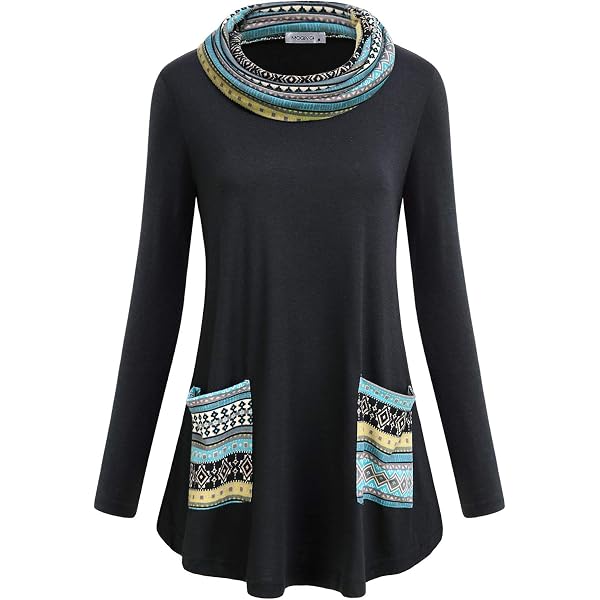 MOQIVGI Women's Cowl Neck Tunic Top - Long Sleeve, Asymmetrical Hem, With Pockets - View #9