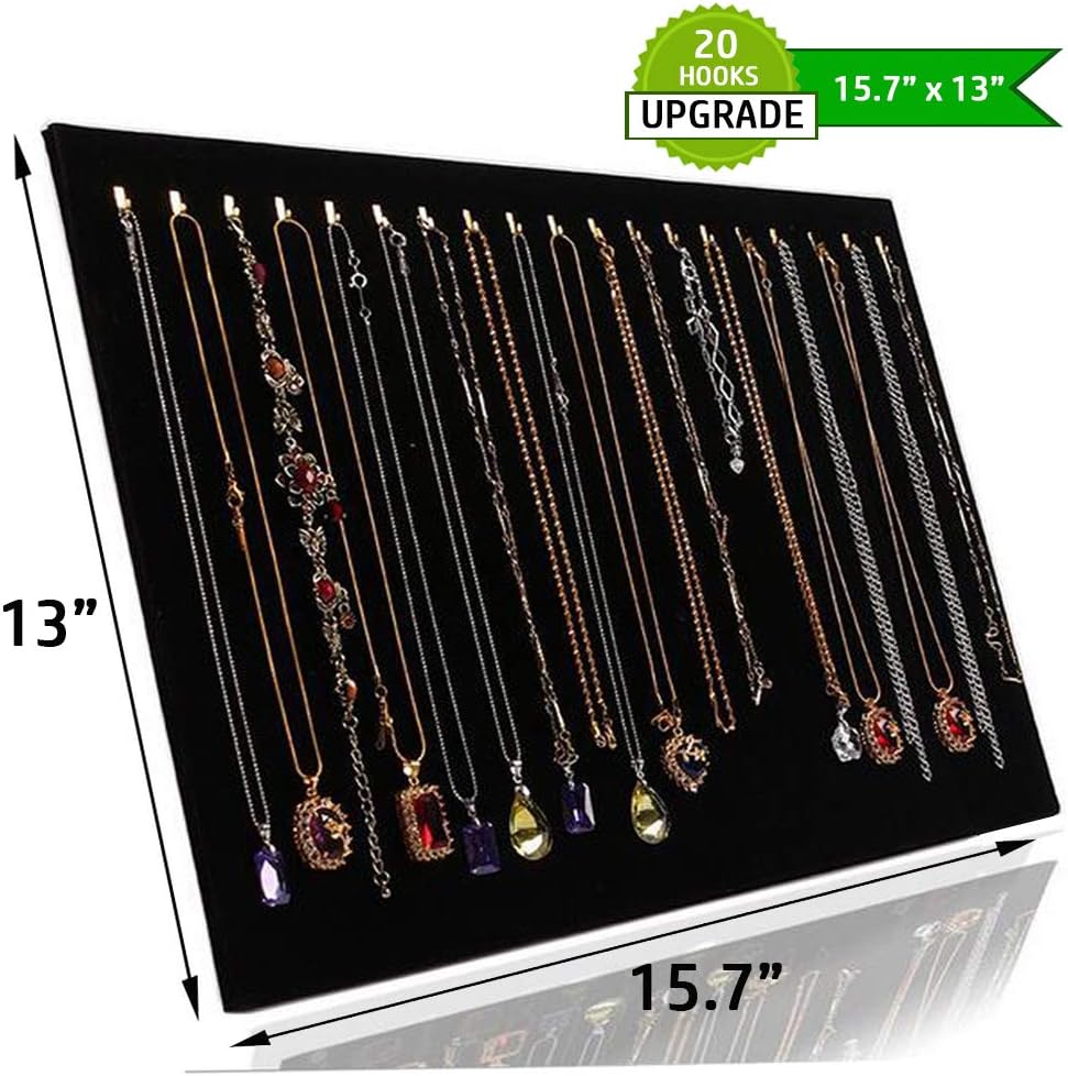 Jiffwind Upgraded 15.7"x13" 20 Hooks Velvet Necklace Jewelry Organizer/Tray/Pad/Showcase/Display case (1 Pack)