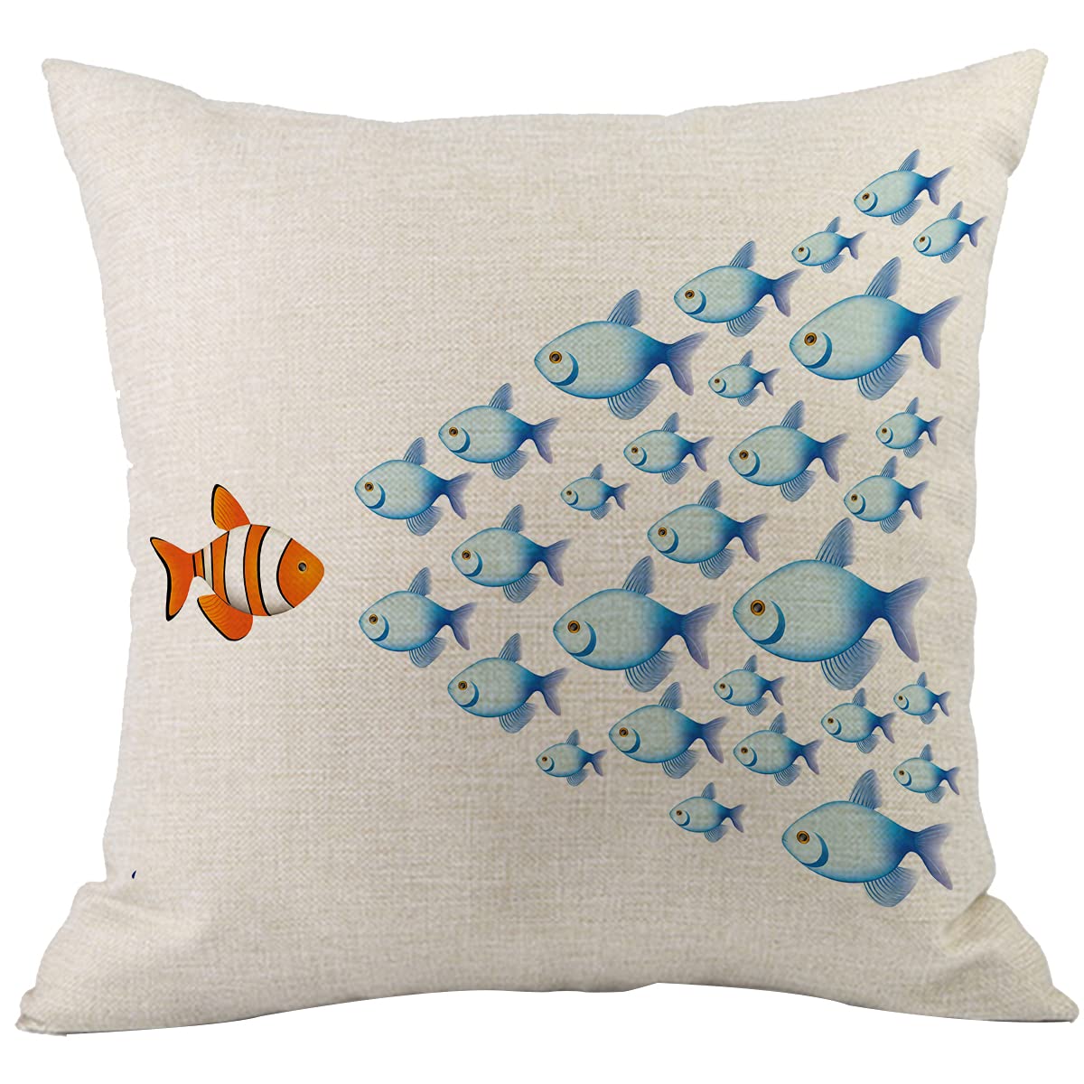 CANSEGO Many Fishes Pillowcases Orange Blue Fish Group Ocean Sea Think Differently Against The Current Throw Pillow Cushion Covers Cotton Linen for Men Women Boys Girls Living Room 18x18 Inch