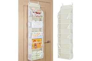Yecaye 5-Tier Over the Door Organizer, Non-Woven Fabric Door Organizer Hanging with 5 PVC Clear View Windows & 10 Mesh Side P