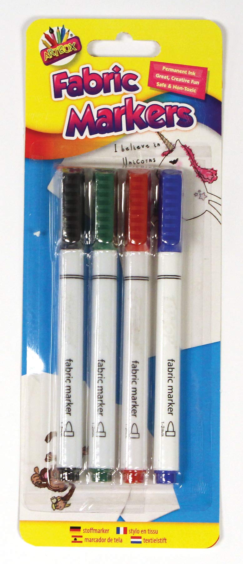 Artbox Fabric Marker Art Craft Textile Designing Drawing Tshirt Colours 4 Pack, Mixed, One Size