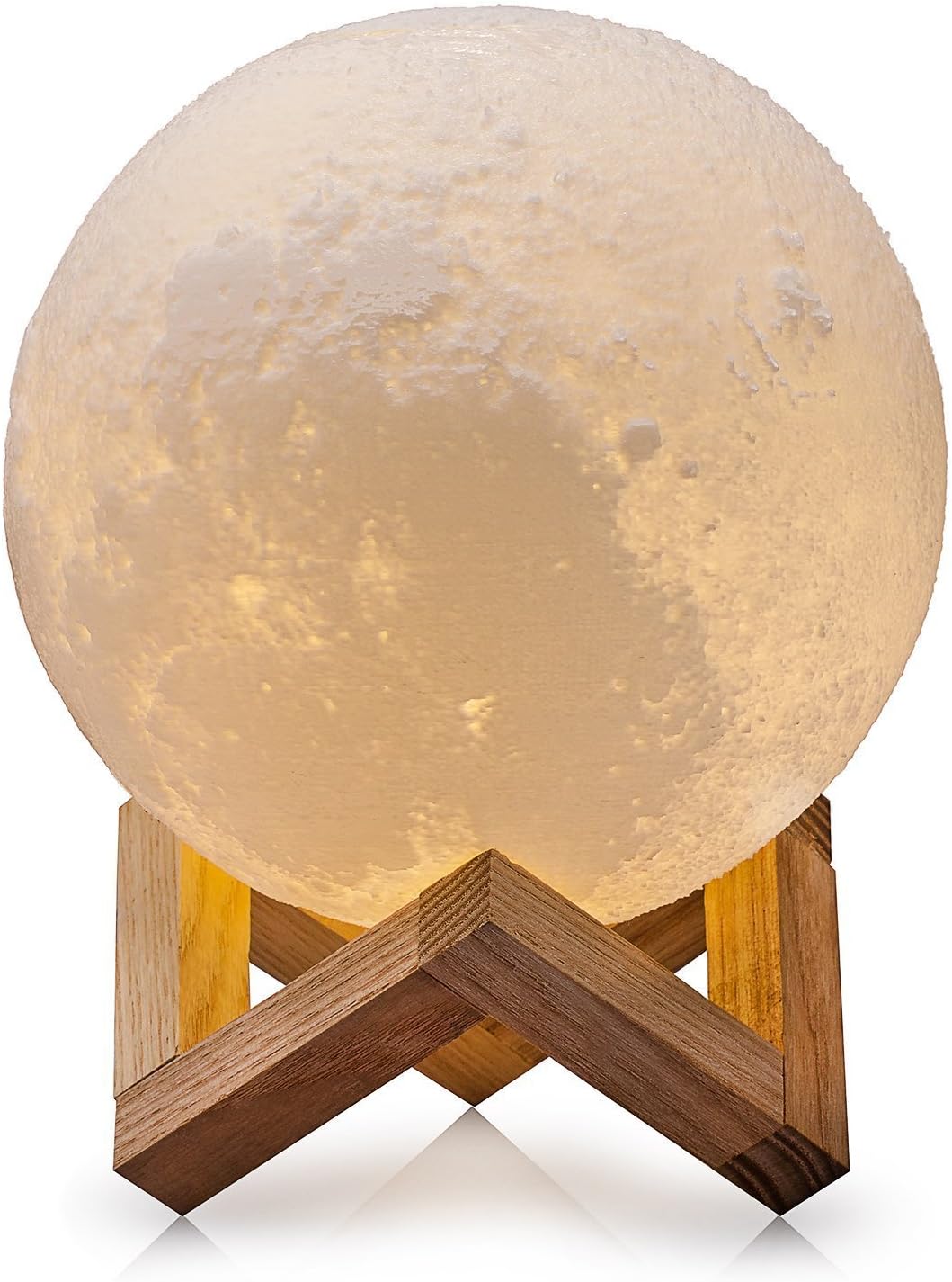 3D Printing LED Moon Lamp Touch Control Dimmable Desk Lamp USB Charging Night Light with Wooden Holder (24cm/9.4inch)