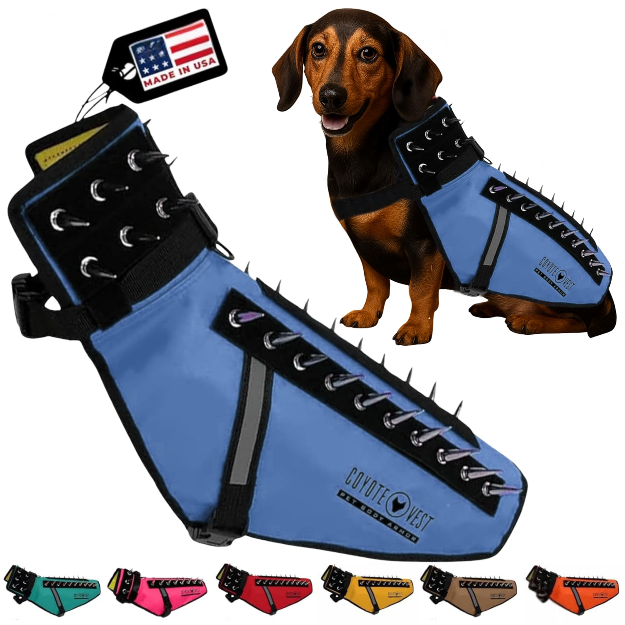 CoyoteVest Dog Harness Protection Vest, Reflective Dog Accessories with Spikes to Shield Your Pet from Raptor and Animal Attacks, Proudly Made in America (Small, Royal Blue) — image 1