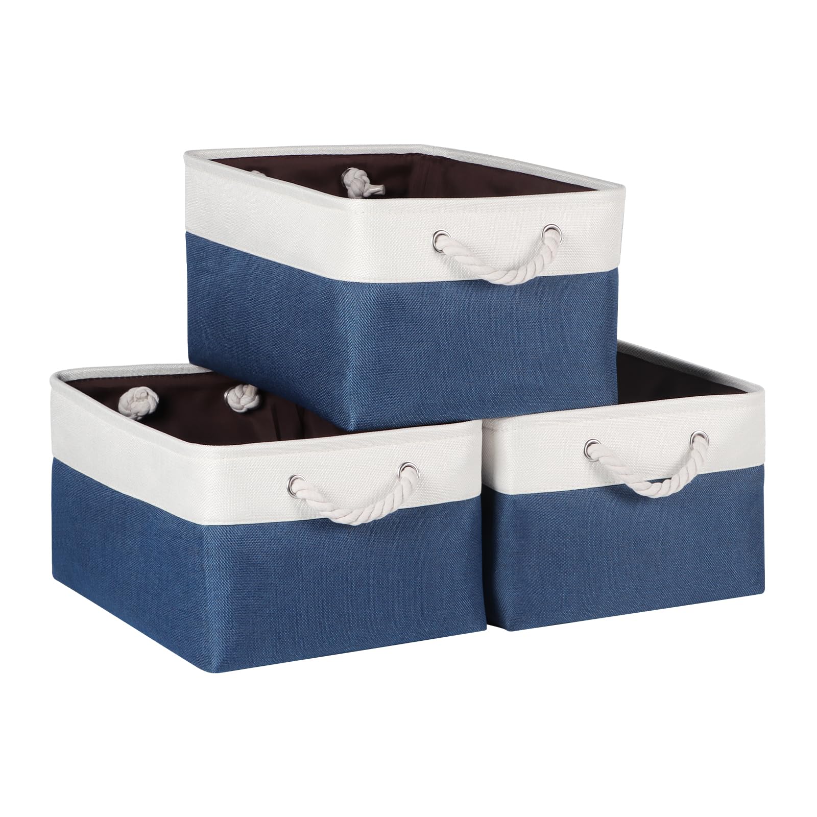 Syeeiex Fabric Rectangular Storage Basket, Large Fabric Storage Basket for Organizing Home Office, Foldable Rectangular Storage Box with Thick Handles Bedroom, Blue, 3 Pack — image 1