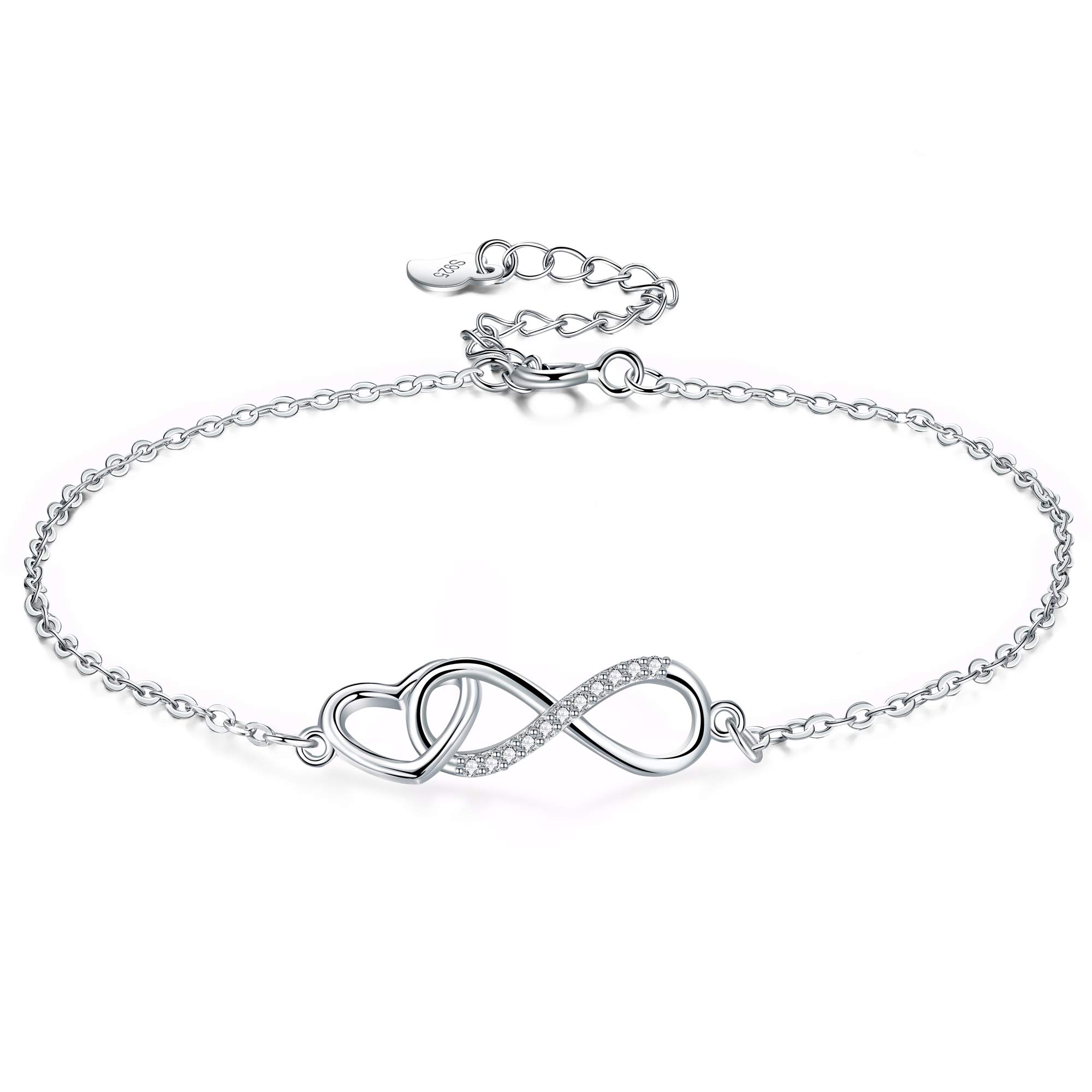 F.ZENI Infinity Bracelet for Women 925 Sterling Silver Bracelet Sparkle Cubic Zirconia Love Forever Bracelets Women Girls with Gift Box