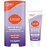 Lume Whole Body Deodorant - Invisible Cream Tube Mini and Solid Stick - 72 Hour Odor Control - Aluminum Free, Baking Soda Free, Skin Safe - 0.5 Oz Mini Tube + 2.6 Oz Solid Stick (Soft Powder)