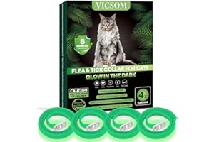 VICSOM 4 Pack Flea Collar for Cats, Cat Flea and Tick Collar Glow in Dark, 8 Months Prevention Cat Flea and Tick Treatment, Waterproof Adjustable Cat Flea Collar, Tick and Flea Collar for Kitten Cat, Green