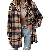 Dokotoo Women's Flannel Hooded Plaid 2026 Shacket Thick Coat Winter Coat for Warmth Button down Warm and Fuzzy Fleece Jacket