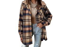 Dokotoo Women's Flannel Hooded Plaid 2025 Shacket Thick Coat Winter Coat for Warmth Button down Warm and Fuzzy Fleece Jacket