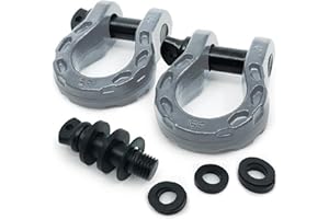 GA GEARAMERICA GearAmerica Mega D‑Ring Shackles for 68,000 lb Towing - Featuring 3/4" D‑Ring Strength, 7/8" Pin & Washers, Secure Tow Strap/Winch Rope Connection for Off-Road Recovery - Silver