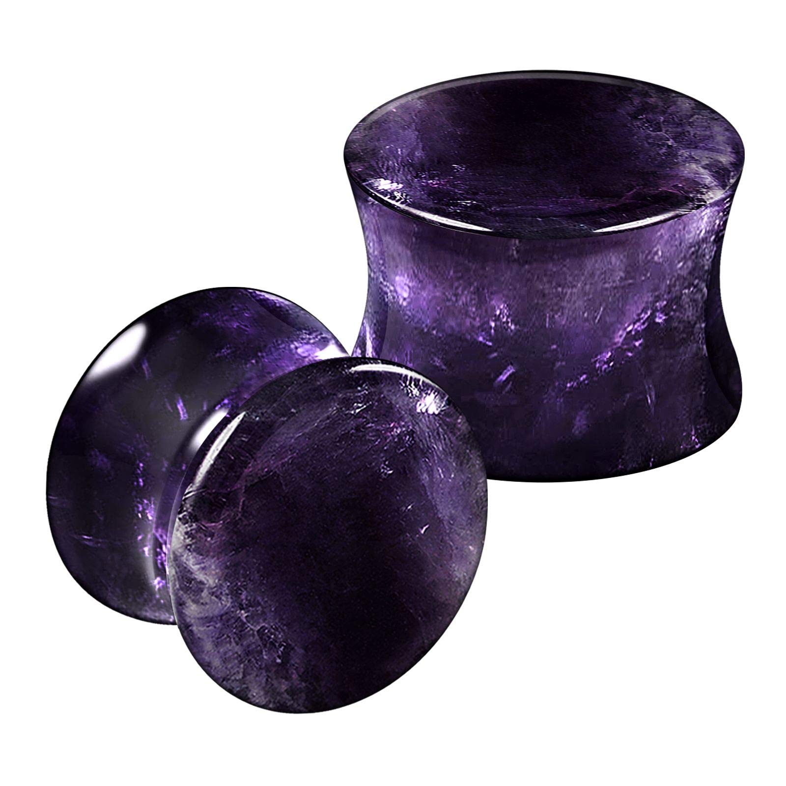 BanaVega 2PCS Organic Stone Amethyst 1/2 inch 12mm Double Flared Saddle Stretcher Earring Gauge Ear Lobe Plug Piercing Jewellery 5253