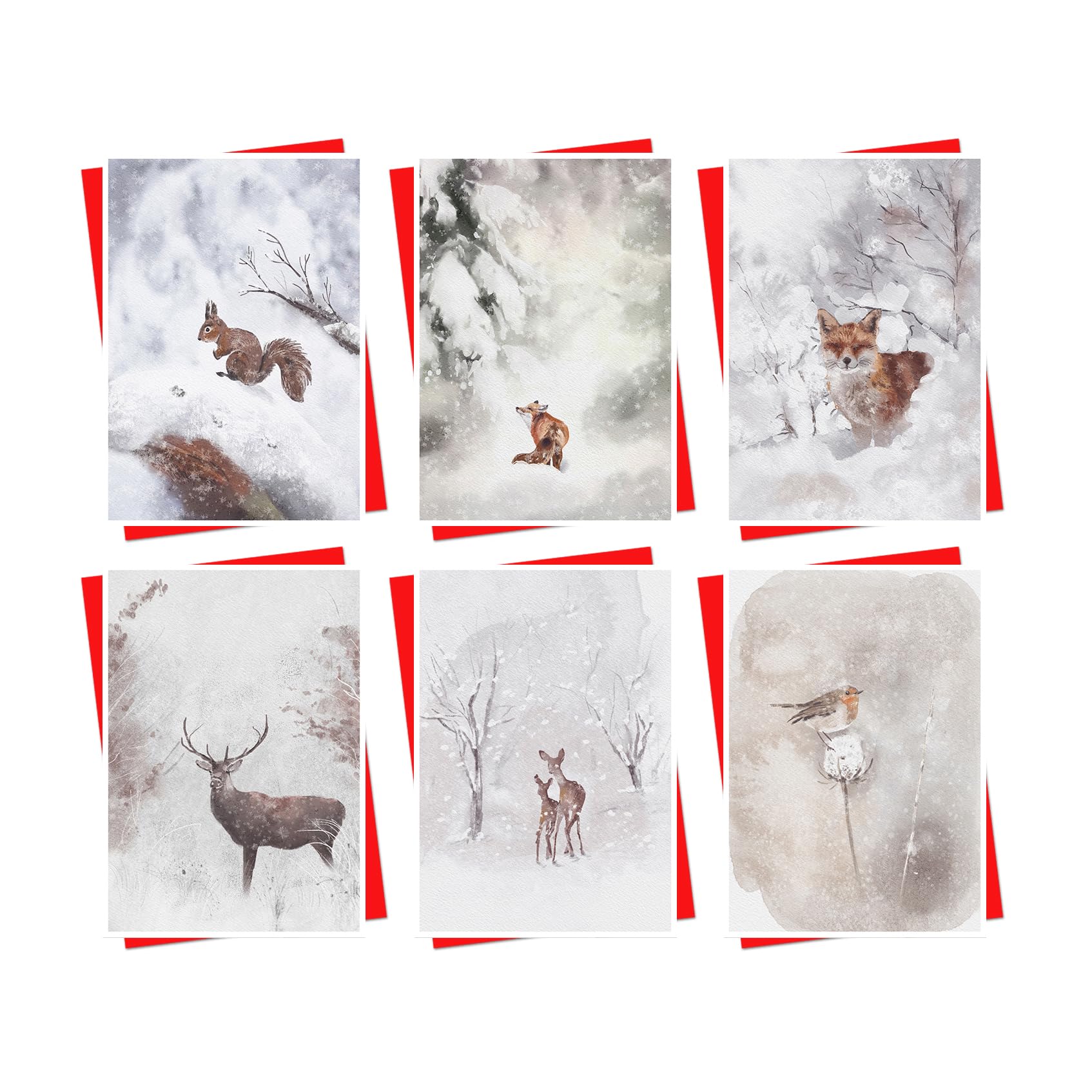Christmas Cards Boxed | 30 Pack Xmas Cards Multipack | 6 Unique Woodland Wildlife Snowy Winter Animal Scene Designs Festive Seasons Greetings For Friends Family