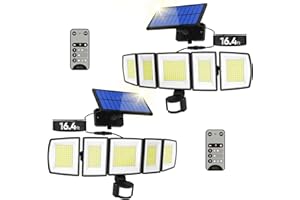 MDCMDCM Solar Motion Lights Outdoor - With 16.4ft Cable, 3000LM Ultra-Bright LED Security Lights for Outside Dusk to Dawn, 2400mAh IP65 Waterproof Flood Lights with Remote for Court Yard Garage Front Door