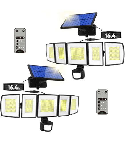 Kunova 2-Pack Solar Motion Sensor Light Outdoor – 108 LED 2500LM, Separate Panel 3 Heads, 6500K IP65 Waterproof