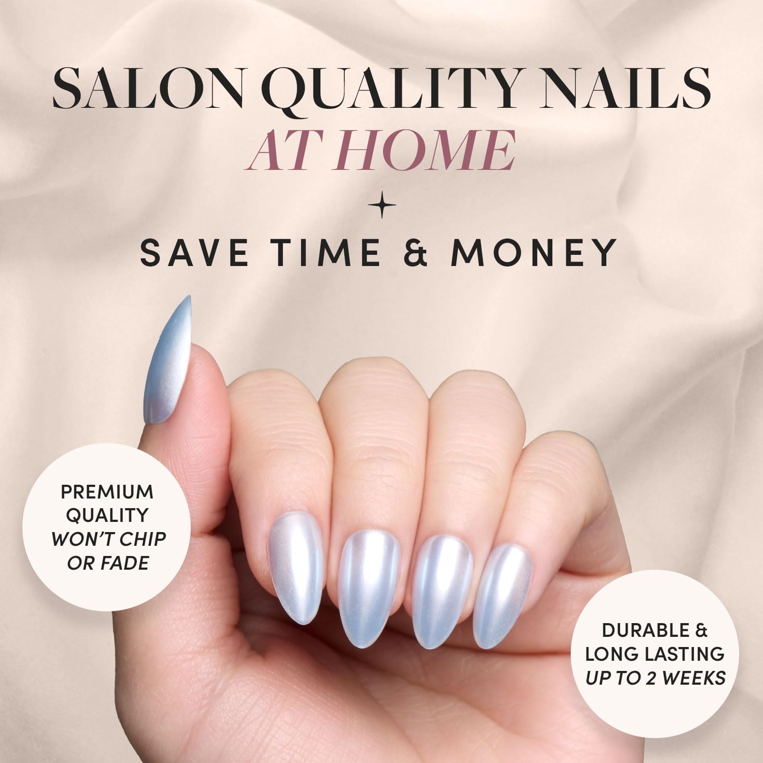 Glamnetic Press On Nails - Something Blue | Short Almond Fake Nails, Baby Blue with Glossy & Glazed Finish for Weddings, Reusable | 15 Sizes - 30 Nail Kit with Glue - Image 2