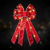 Large Christmas Wreath Bow LED Light Christmas Bright Red Velvet Ribbon Bows for Wreaths, Tree Topper Bows for Xmas Home Indoor Outdoor Party Decoration Wreath Ornament Supplies