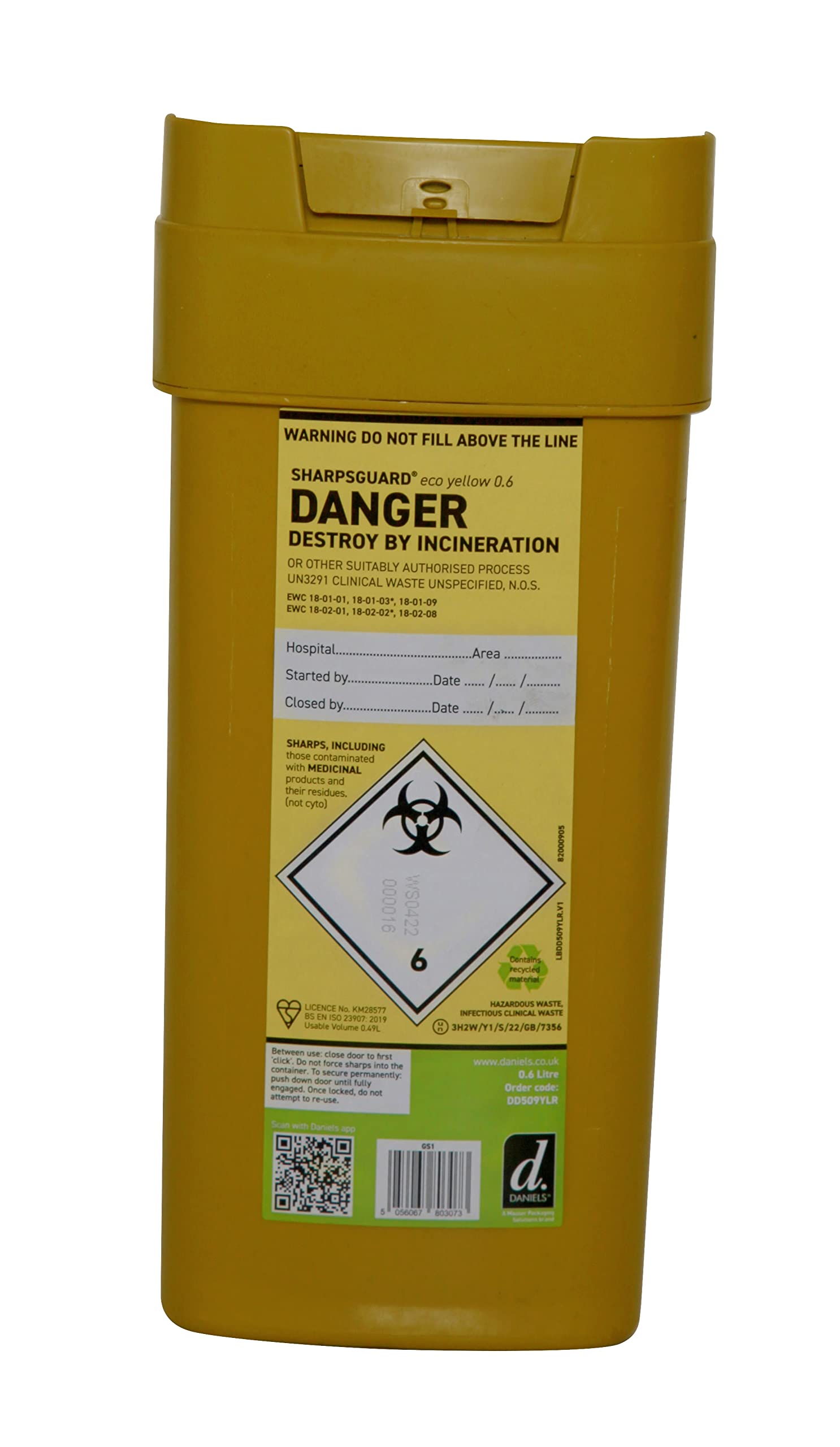 Daniels 2X Sharpsguard Sharps Bin 0.6 Litre - Yellow (Multi Pack)