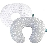 Nursing Pillow Cover 2 Pack Compatible with Boppy Pillow, 100% Jersey Cotton with Large Zipper Super Soft & Breathable & Skin Friendly for Moms/Kids, Grey & White