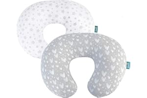 BILOBAN Nursing Pillow Cover 2 Pack Compatible with Boppy Pillow, 100% Jersey Cotton with Large Zipper Super Soft & Breathable & Skin Friendly for Moms/Kids, Grey & White