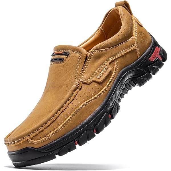 Enjerr Men's Orthopedic Slip-On Loafers - Arch Support, Wide Width, Breathable PU (Dark Brown/Black)