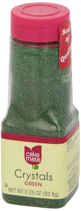 Cake mate Green Crystal decors sugar, carnauba wax, confectioners glaze, Yellow 5 lake, Blue 1 lake. 67674 (052100000442)