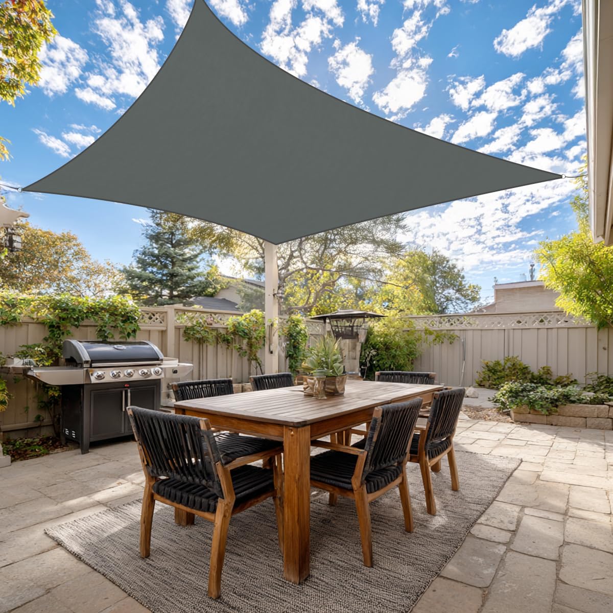 Green Bay Anthracite Patio Anti-UV Shade Sail - 3x2m Rectangle - Gazebo Sail Awning Canopy