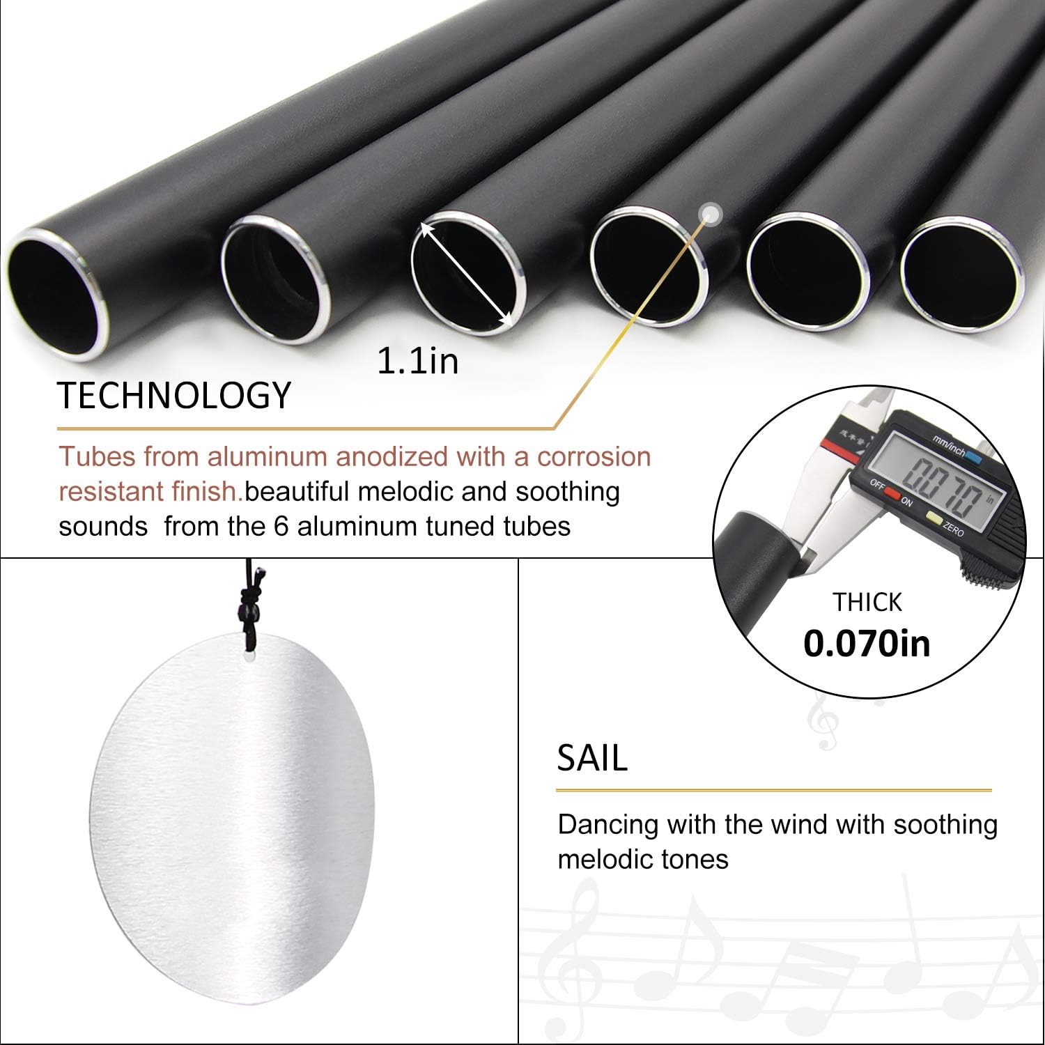 ASTARIN Wind Chimes Outdoor Large Deep Tone, 36Inch Large Wind Chimes for Outside Tuned Relaxing Soothing Low Bass, Memorial Wind Chimes Sympathy for Mom Dad, Black(A Free Card) : Garden & Outdoor