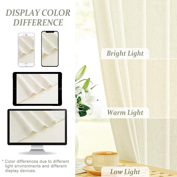 PANGSINNE BEIGE HEAVY DUTY LINEN CURTAINS – 108 INCHES LONG THICK LINEN TEXTURED SEMI SHEER CURTAIN FOR LIVING ROOM NEUTRAL PINCH PLEATED LIGHT FILTERING CEILING