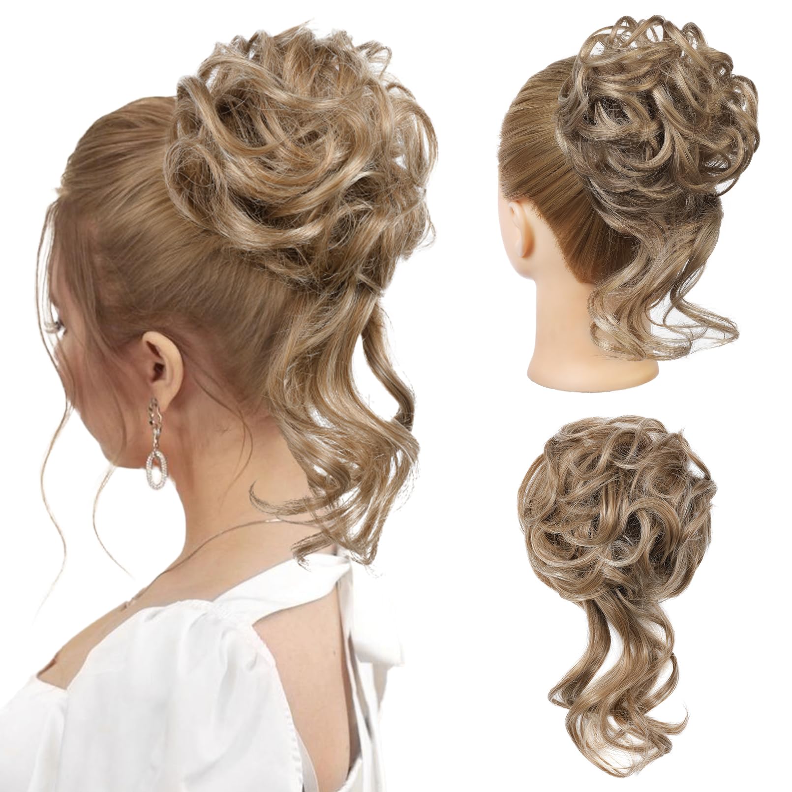 REECHO Messy Bun Hair Piece, Tousled Updo Elastic Hair Bun Hair Piece for Women Synthetic Messy Hair Bun Donut Accessories Scrunchies (Dark Blonde)