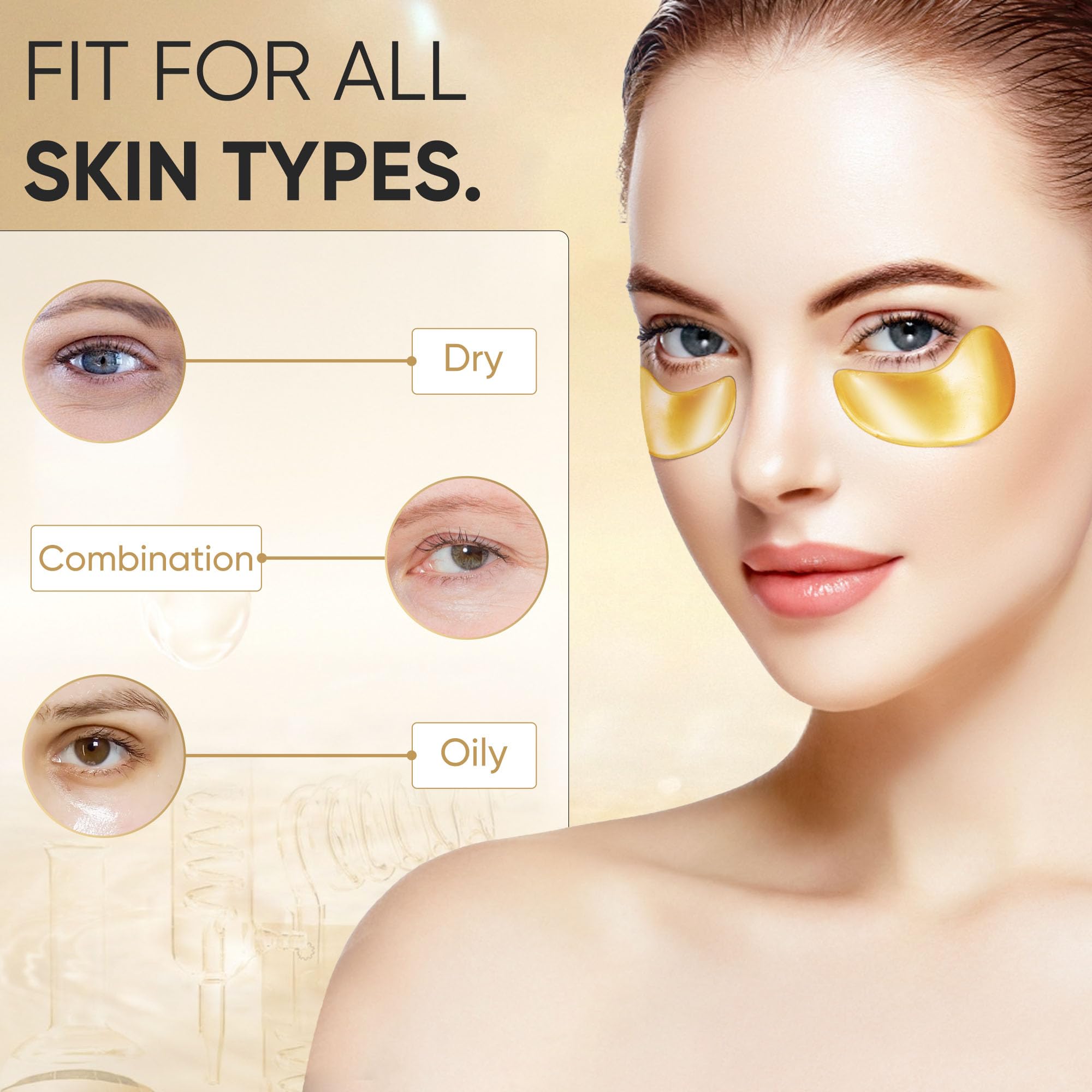 Bukamkom 20Pcs/10Pairs Under Eye Patches Gold for Dark Circles, Puffy Eyes, and Wrinkles, 24K Gold Eye Mask for Face, Eye Cream for Men and Women